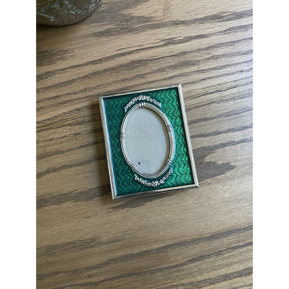 Vintage Decorel Enamel Frame Silver Metal Green Enamel Free Standing Frame